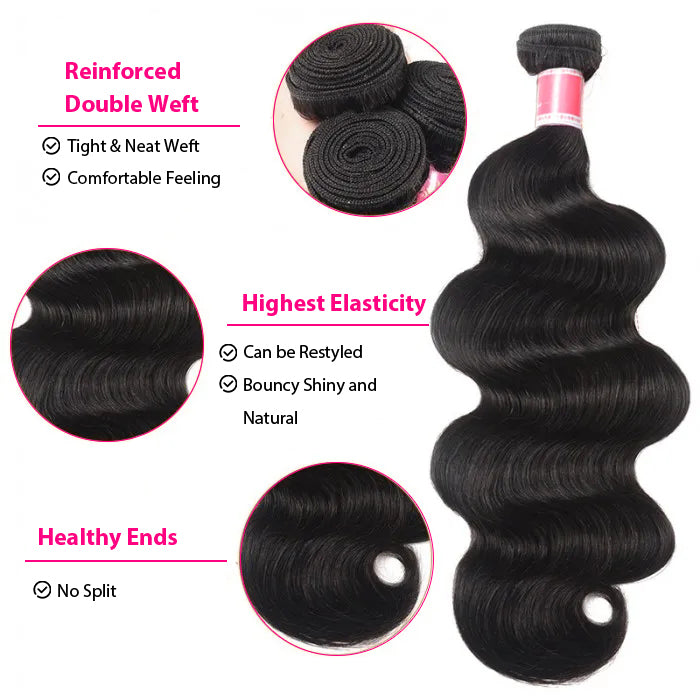 Peruvian Body Wave 3/4 Bundle Deals Unprocessed Virgin Human Hair Extensions In Stock