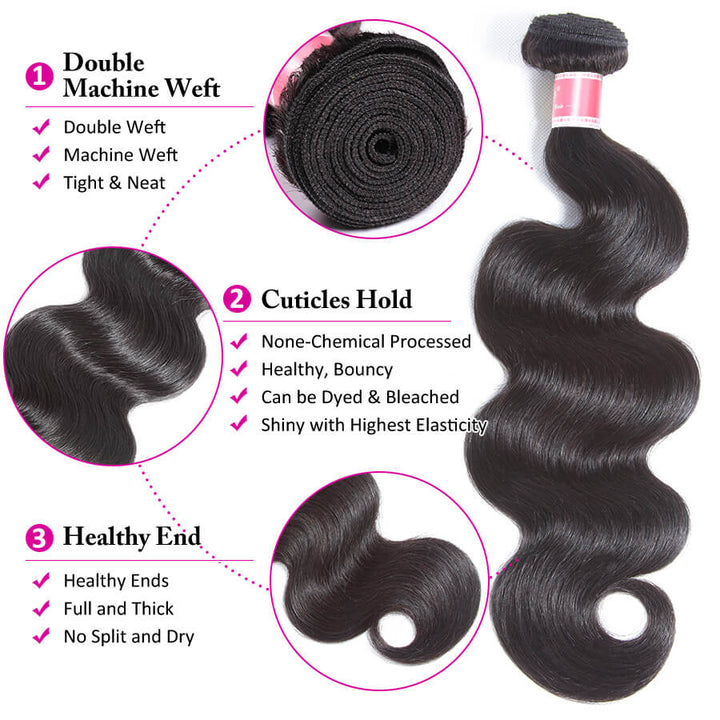 Brazilian Body Wave 3 Bundles with 4*4 Lace Closure Virgin Human Hair