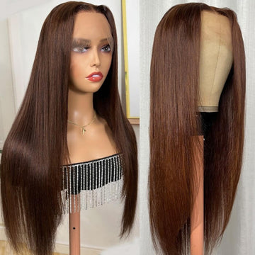 #4 Chocolate Brown Wigs 13x6 HD Transparent Lace Frontal Wigs Pre-Colored Human Hair Wigs