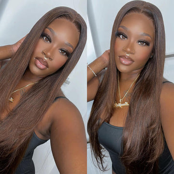 #4 Chocolate Brown Wigs 13x6 HD Transparent Lace Frontal Wigs Pre-Colored Human Hair Wigs