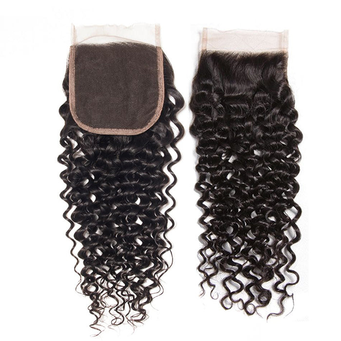 Malaysian Curly Hair 3 Bundles with 4*4 Closure Soft Unprocessed Virgin Human Hair