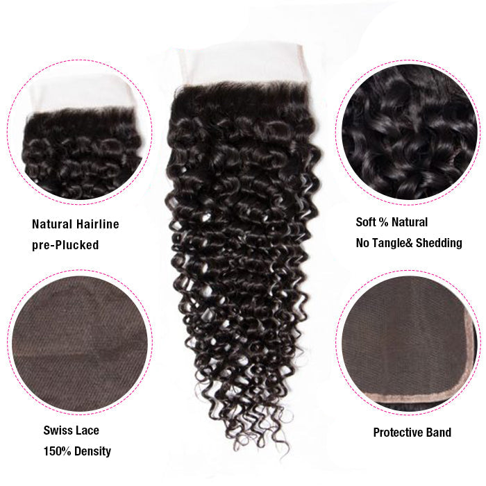 Brazilian Curly Hair 4 Bundles with 4*4 Lace Closure Virgin Human Hair