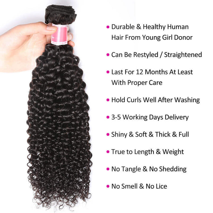 Peruvian Curly Hair 3 Bundles With 4x4 Transparent Lace Closure Remy Hair Weave