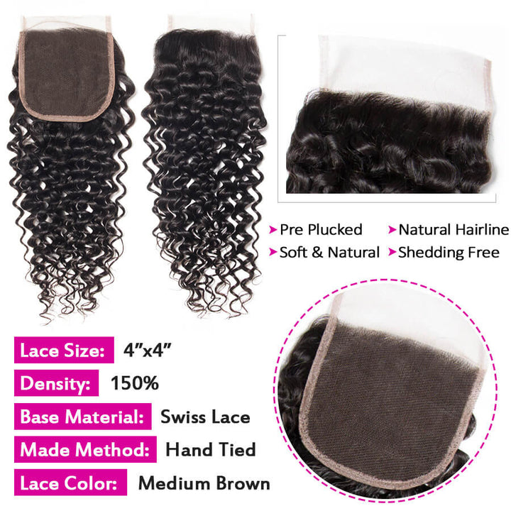 Malaysian Curly Hair 4 Bundles With 4x4 Lace Closure Human Hair Closure With Bundle Deals