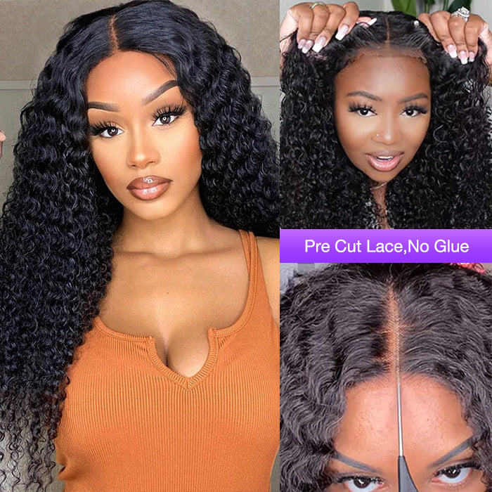 Curly Hair Glueless Wear And Go Wigs Upgrade 8x5 Pre Cut HD Lace Closure Wigs With Natural Hairline