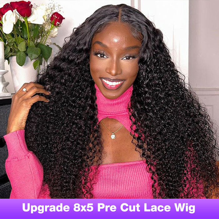 Curly Hair Glueless Wear And Go Wigs Upgrade 8x5 Pre Cut HD Lace Closure Wigs With Natural Hairline