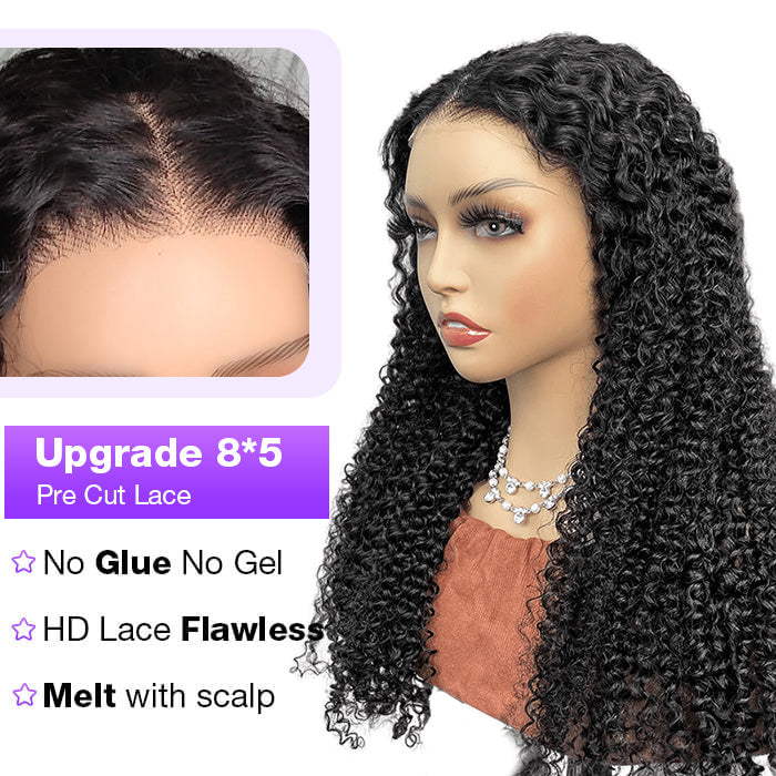 Curly Hair Glueless Wear And Go Wigs Upgrade 8x5 Pre Cut HD Lace Closure Wigs With Natural Hairline