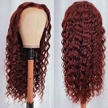 Reddish Brown 5x5/13x4 HD Lace Wigs #33 Auburn Colored Deep Wave Lace Front Human Hair Wigs For Women