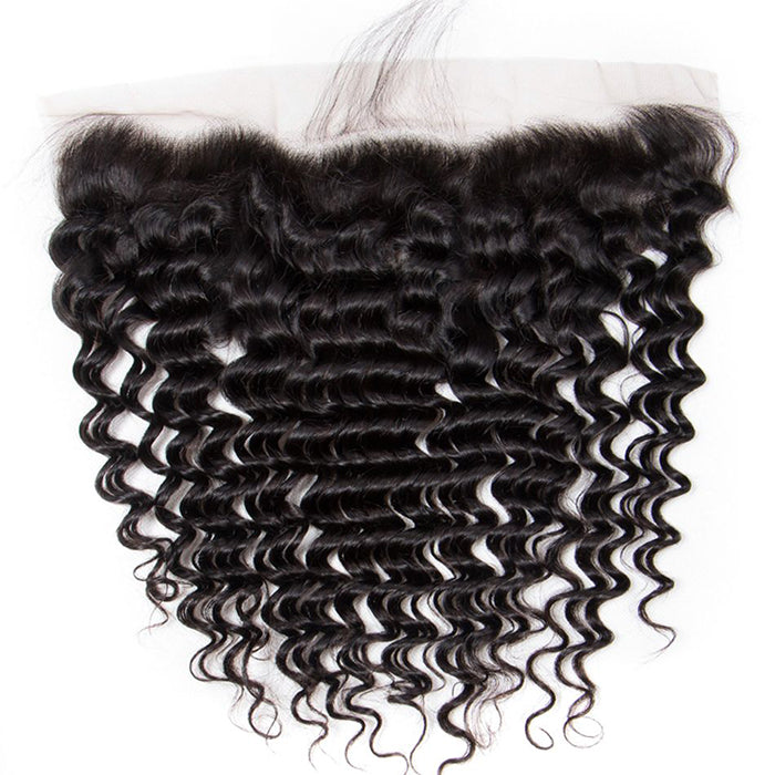 Malaysian Deep Wave 4 Bundles With 13X4 Ear To Ear Lace Frontal Natural Color