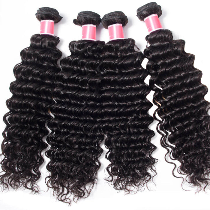 Brazilian Loose Deep Wave 4 Bundles with 4*4 Lace Closure Virgin Human Hair