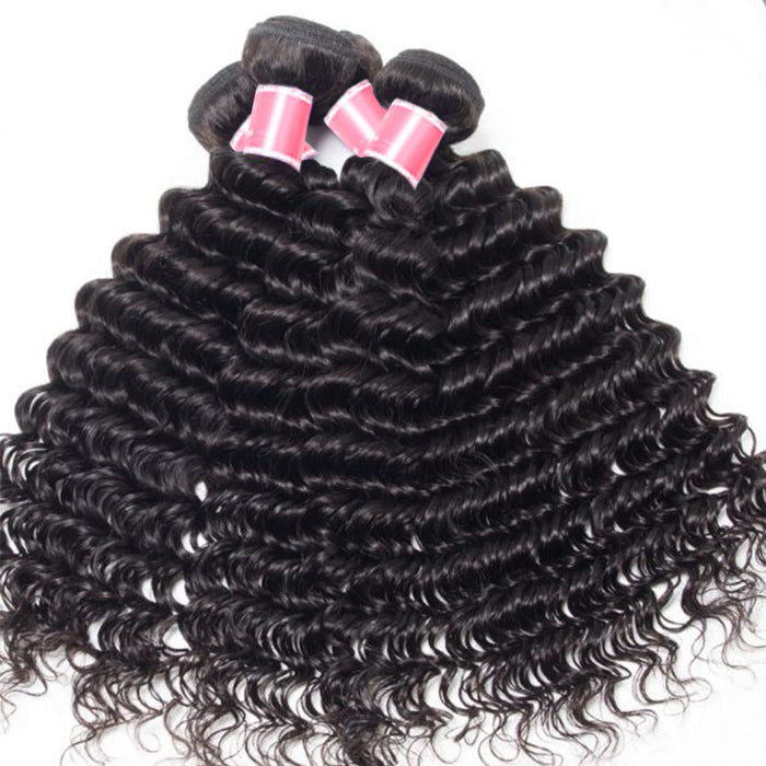 Malaysian Deep Wave 4 Bundles With 4x4 Lace Closure Human Hair Closure With Bundle Deals