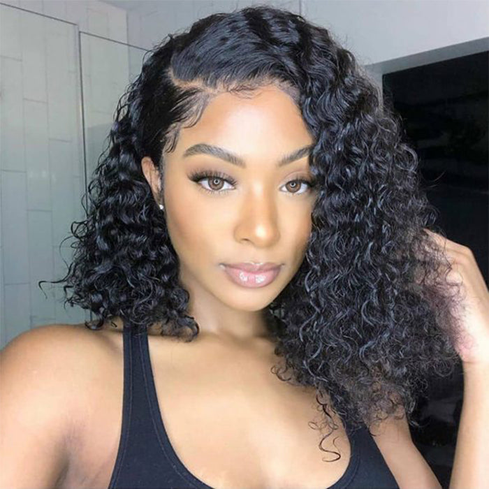 Deep Wave Short Bob 4x4 Pre Cut Lace Closure Wigs 100% Human Hair Pre Plucked Glueless Lace Front Wigs