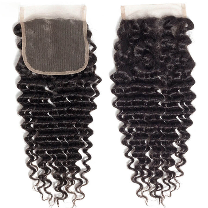 Malaysian Deep Wave 4 Bundles With 4x4 Lace Closure Human Hair Closure With Bundle Deals