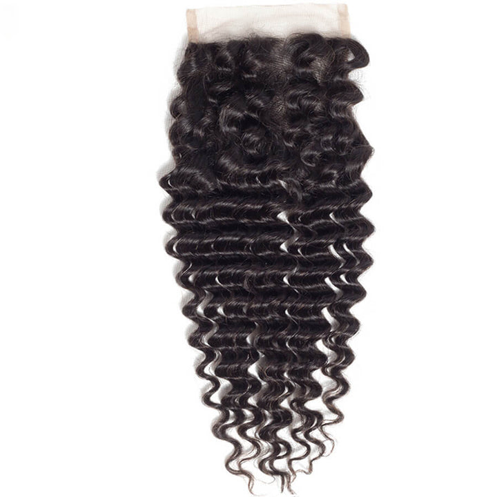 Peruvian Deep Wave 4 Bundles with 4*4 Closure Soft Unprocessed Virgin Human Hair