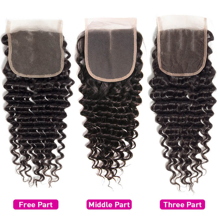 Malaysian Deep Wave 4 Bundles With 4x4 Lace Closure Human Hair Closure With Bundle Deals