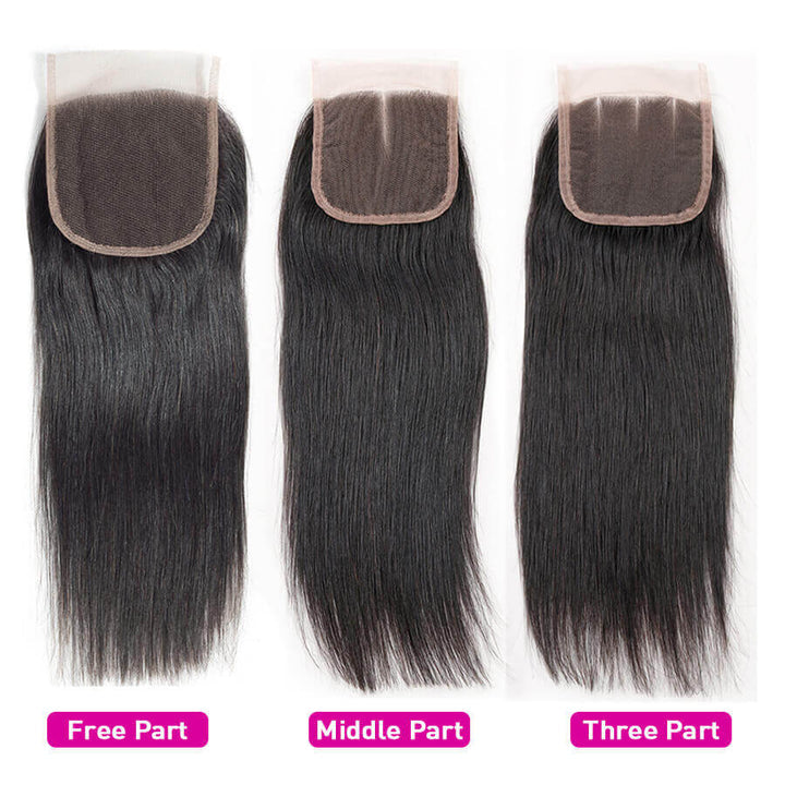 Brazilian Straight Hair 3 Bundles with 4*4 Lace Closure Virgin Human Hair