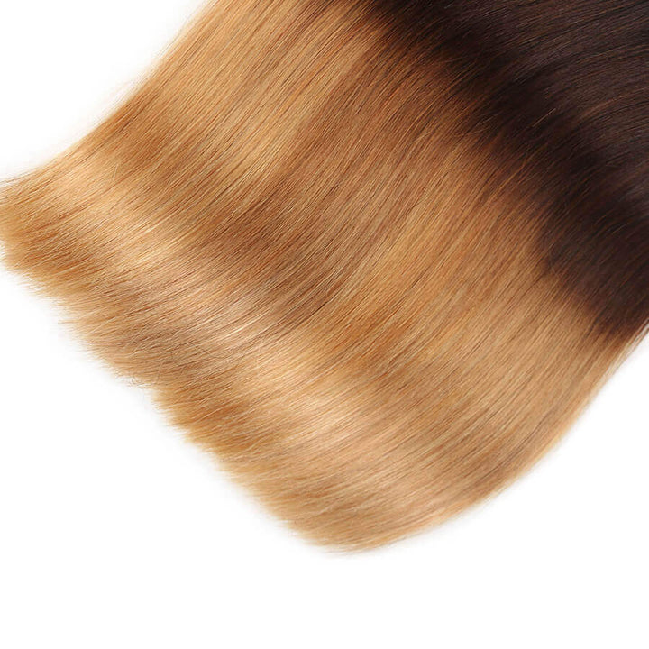 Ombre T1b/4/27 Brazilian Straight Hair 3 Bundles with Closure 100% Unprocessed Virgin Human Hair