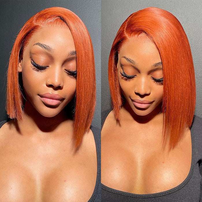 Orange Ginger Color 13x4 Lace Front Wigs Remy Human Hair Short Bob Wigs Baby Hair For Black Women 150% Preplucked