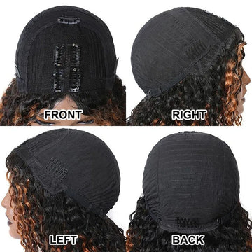 V/U Part Wigs Curly Balayage Highlight Color Wigs Human Hair Beginner Friendly No Lace