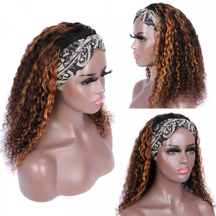 #4/30 Color Highlights Curly Hair Headband Wigs Human Hair