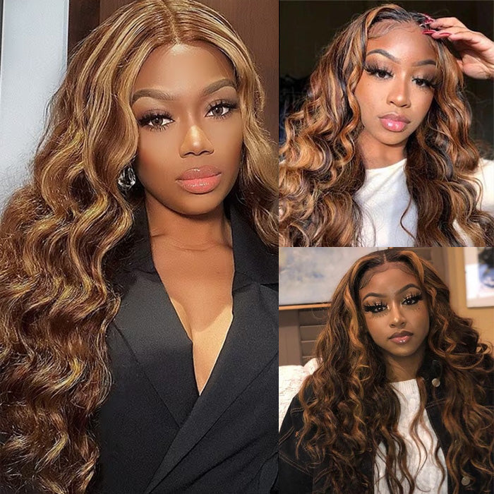 Caramel Honey Highlight Wigs Loose Wave13*4 4*4 HD Lace Front Human Hair Wigs