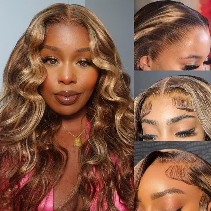 Caramel Honey Highlight Wigs Loose Wave13*4 4*4 HD Lace Front Human Hair Wigs