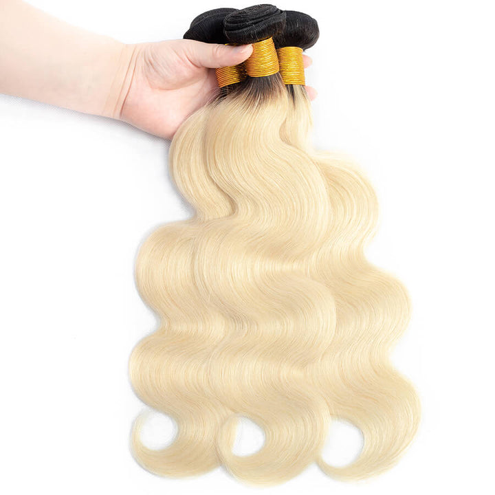 T1b/613 Ombre Blonde Human Hair Weave Brazilian Body Wave 3 Bundles