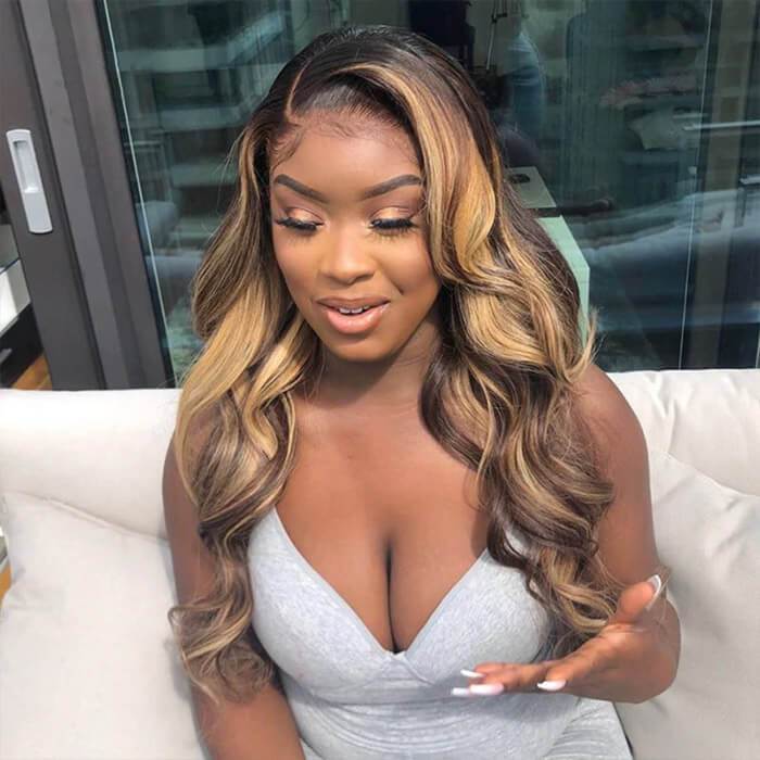 4/27 Honey Blonde Wig 13*4 Lace Front Wigs Human Hair Body Wave Ombre Wigs