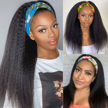 Kinky Straight Headband Wigs Human Hair No Gel No Glue Wigs