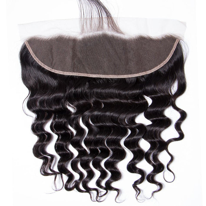 Malaysian Loose Deep Wave 4 Bundles With 13X4 Ear To Ear Lace Frontal Natural Colo