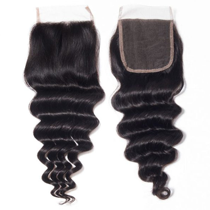 Brazilian Loose Deep Wave 4 Bundles with 4*4 Lace Closure Virgin Human Hair