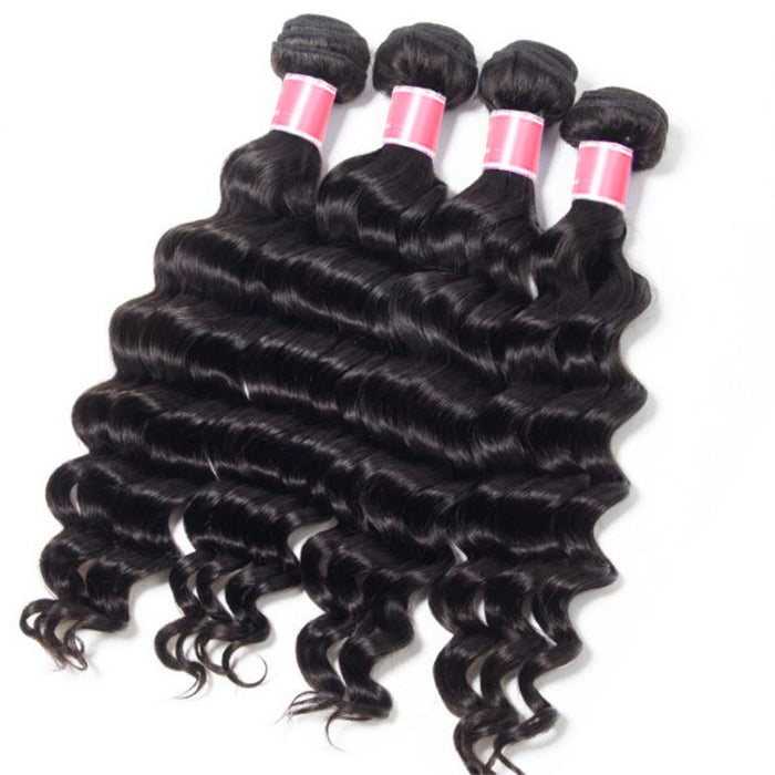 Brazilian Loose Deep Wave 4 Bundles with 4*4 Lace Closure Virgin Human Hair