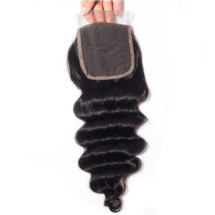 Peruvian Loose Deep Wave 4 Bundles with 4*4 Closure Soft Unprocessed Virgin Human Hair