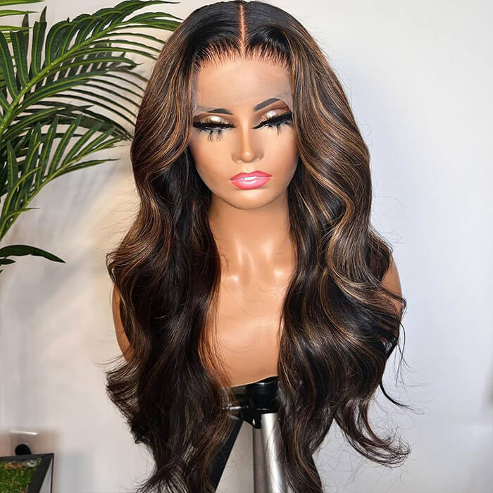 Undetectable Lace Highlight Wigs Body Wave 4x4 13x4 HD Lace Wigs Black And Honey Blonde Mix Color Wigs