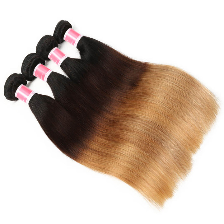 T1B/4/27 Ombre Brazilian Straight Human Hair 3 Bundles 10A Unprocessed Virgin Hair Weave Bundles