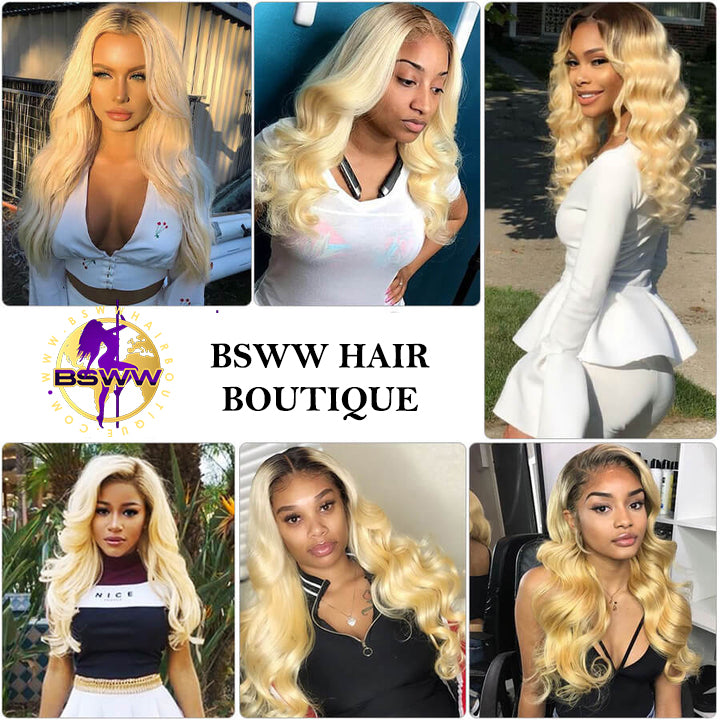 T1b/613 Ombre Blonde Human Hair Weave Brazilian Body Wave 3 Bundles