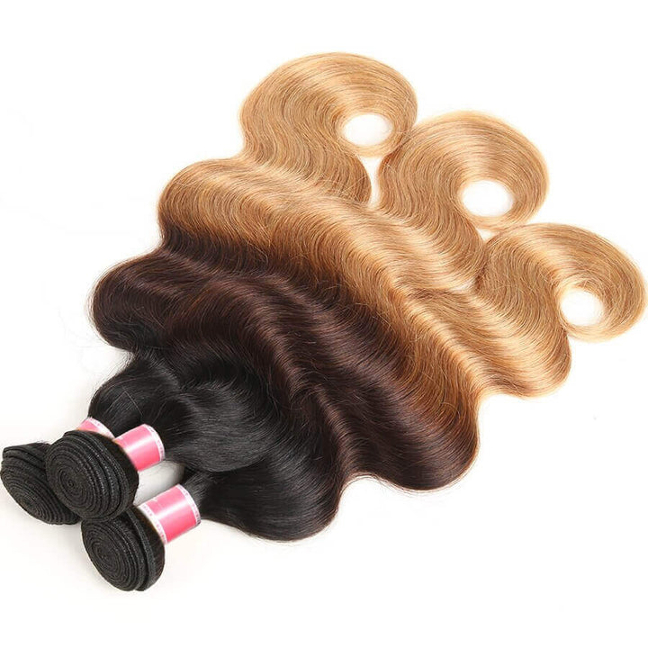 T1b/4/27 Ombre Human Hair 3 Bundles with Closure Free Part Brazilian Body Wave Hermosa Hair