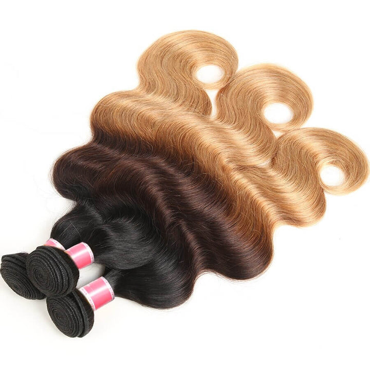 T1B/4/27# Three Tone Ombre Brazilian Body Wave Virgin Hair 3 Bundles