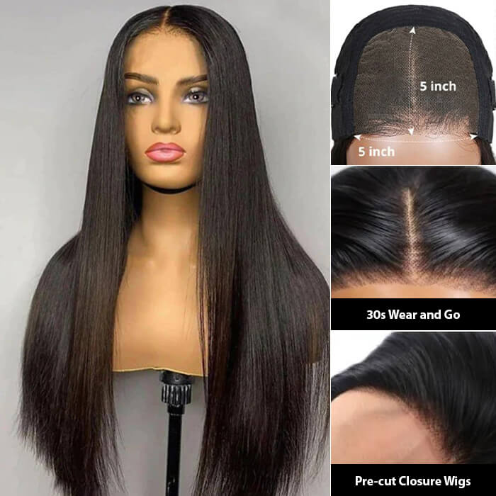 Glueless Wear And Go 4x4 & 5x5 Pre Cut Lace Closure Wigs Pre Plucked With Natural Hairline