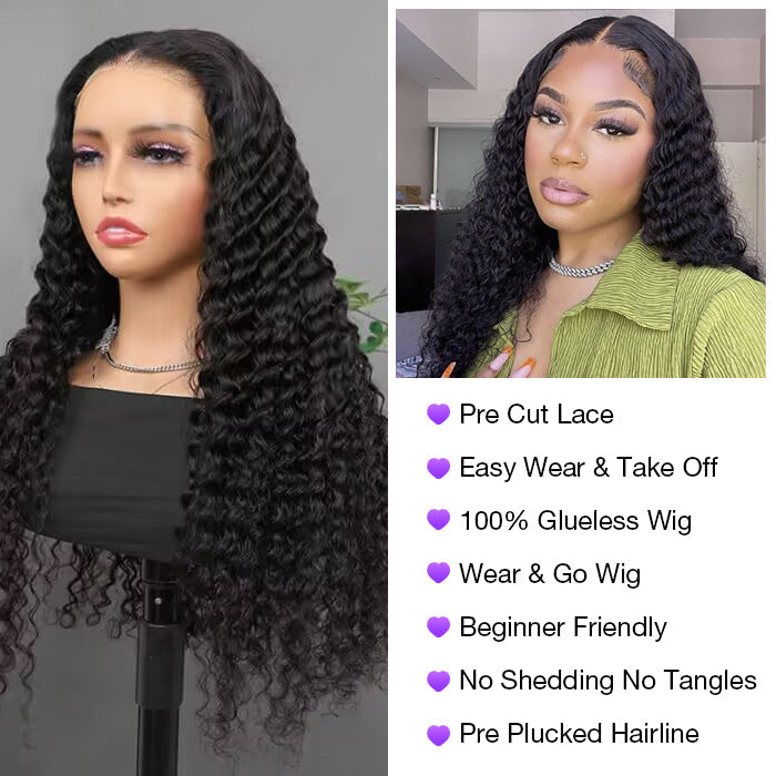 Upgrade Pre Cut 7x5 Lace Wear & Go Glueless HD Lace Deep Wave Human Hair Wigs