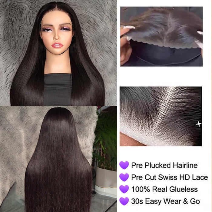 13x4 Pre Cut HD Lace Front Straight Wigs Wear & Go Glueless Human Hair Wigs