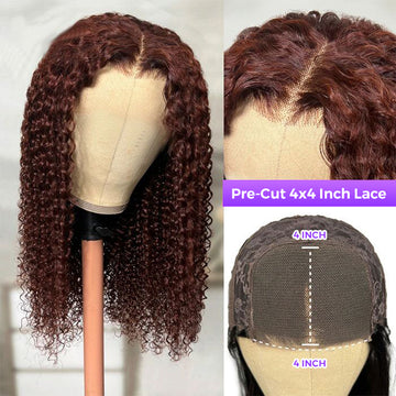 4x4 Pre Cut HD Lace Red Brown Curly Glueless Wig With Breathable Cap Quick & Easy