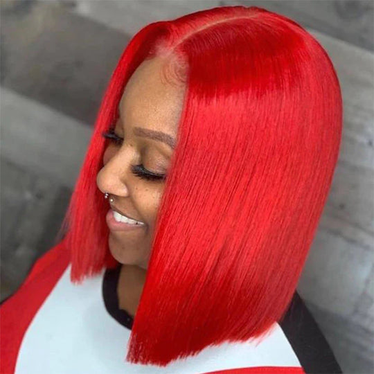 Red Bob Wigs Straight 13x4 Lace Front Human Hair Wigs Natural Hairline Bob Wigs 150% Density