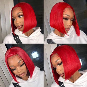 Red Bob Wigs Straight 13x4 Lace Front Human Hair Wigs Natural Hairline Bob Wigs 150% Density