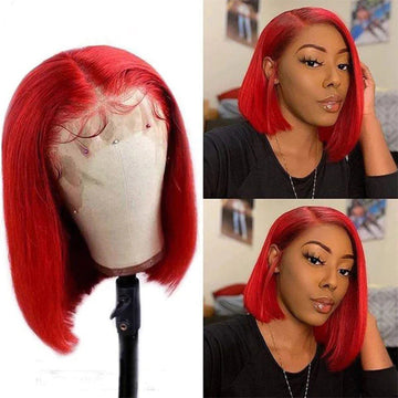 Red Bob Wigs Straight 13x4 Lace Front Human Hair Wigs Natural Hairline Bob Wigs 150% Density