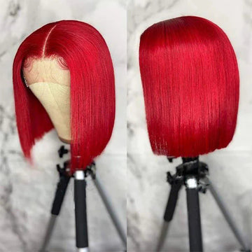 Red Bob Wigs Straight 13x4 Lace Front Human Hair Wigs Natural Hairline Bob Wigs 150% Density