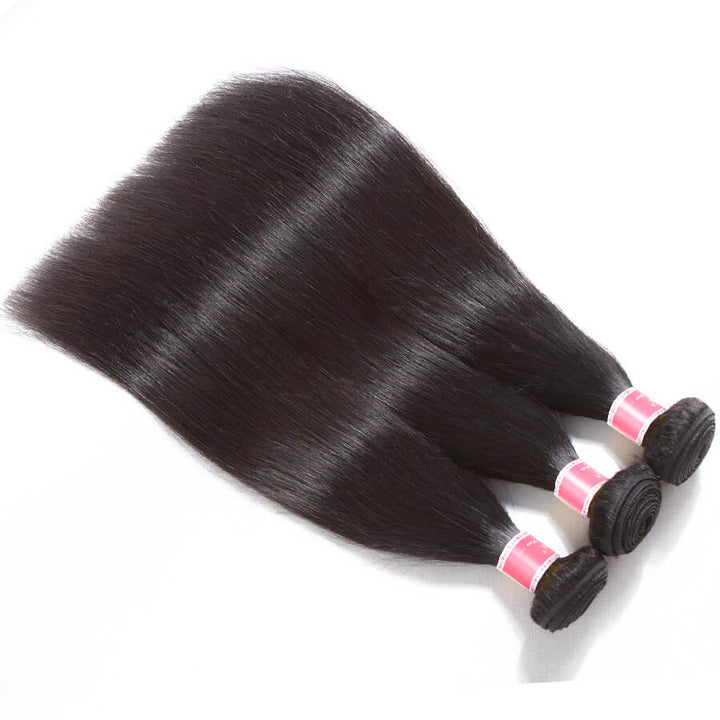 Peruvian Straight Hair 3 Bundles with 4*4 Closure Soft Unprocessed Virgin Human Hair