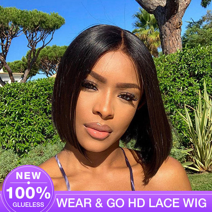 Straight Short Bob 4*4 Pre Cut Lace Closure Human Hair Wigs Pre Plucked Glueless Wigs