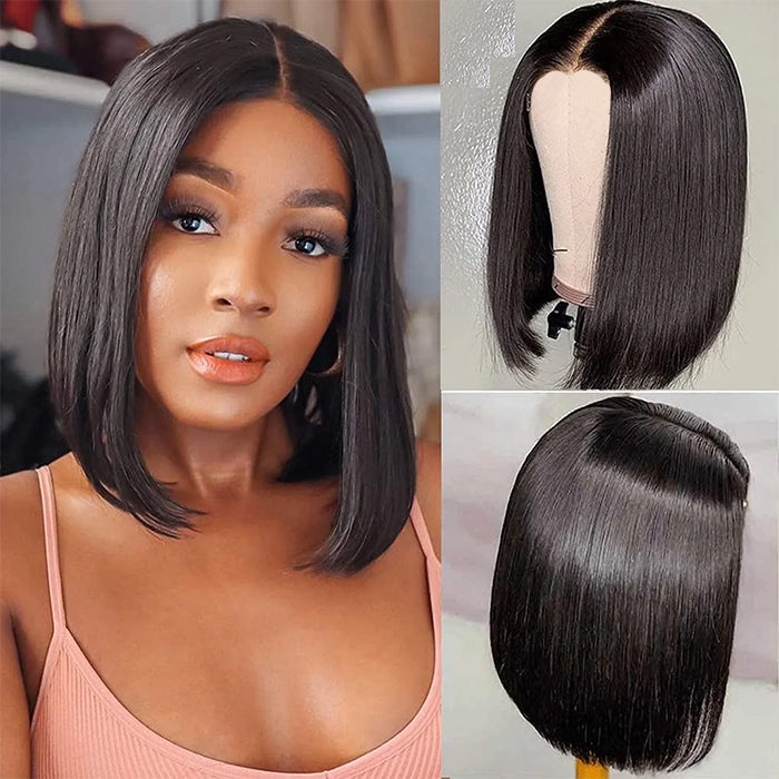 Straight Short Bob 4*4 Pre Cut Lace Closure Human Hair Wigs Pre Plucked Glueless Wigs