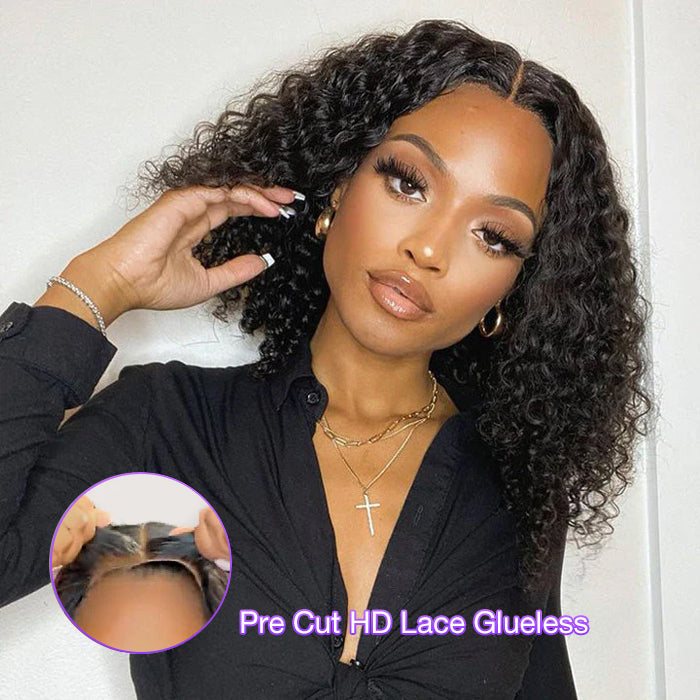 Short Bob Curly 4x4 Pre Cut HD Lace Closure Wigs Glueless Human Hair Wigs Quick & Easy